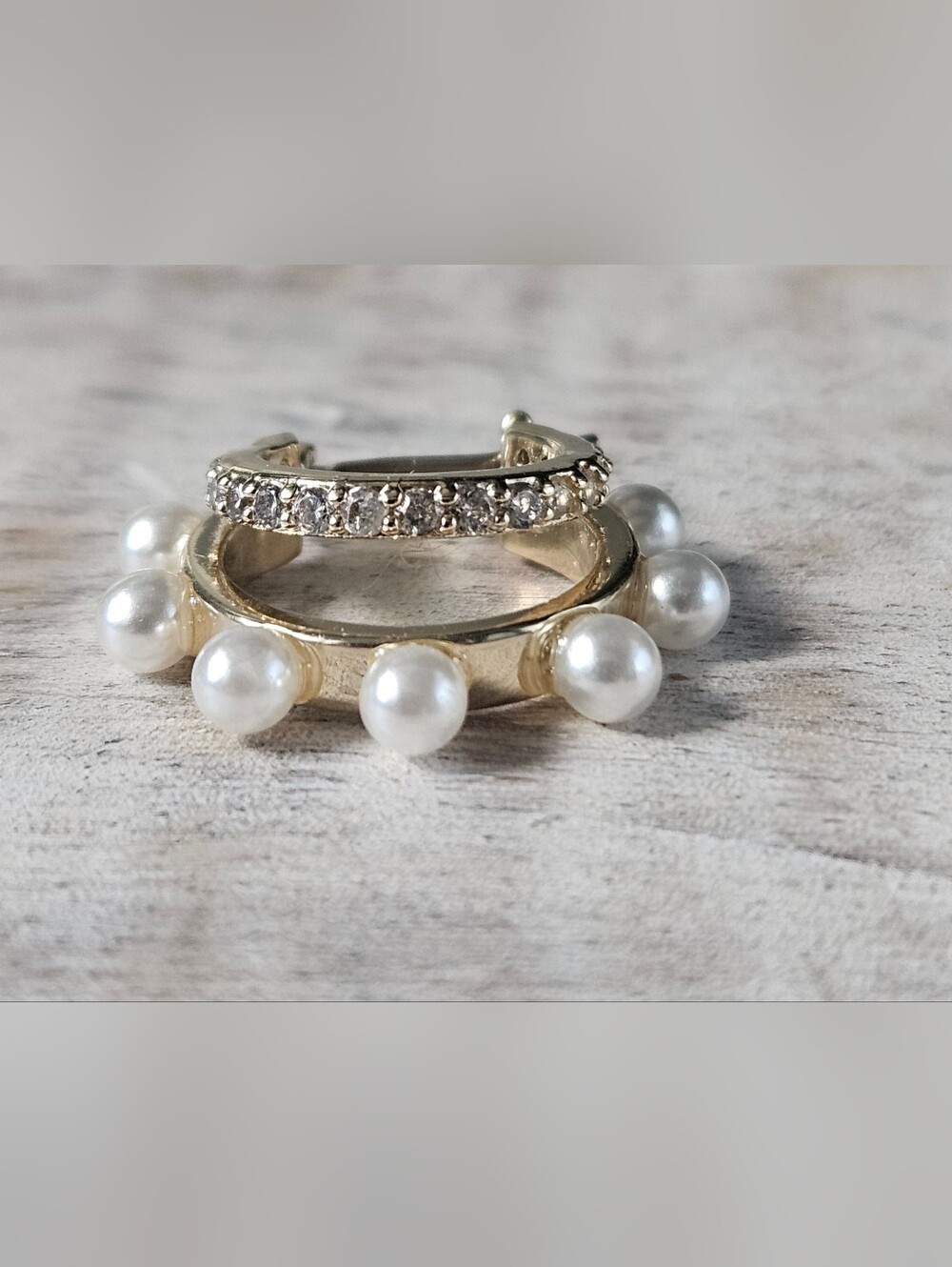 J.Crew nwt Mini pearl and pavé double-hoop Gold Earrings with Pearl Drops and a - Picture 5 of 11